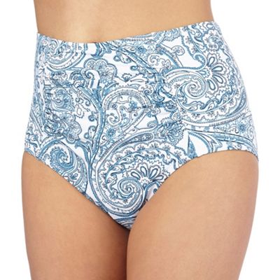 Reger by Janet Reger Blue and white paisley print high waisted bikini bottoms